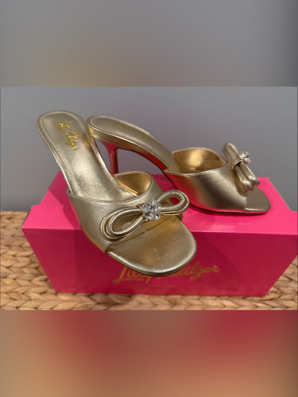 Lilly Pulitzer Gold Bow Slip-On Heeled Sandals